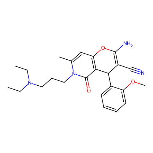 2-amino-6-(3-(diethylamino)propyl)-4-(2-methoxyphenyl)-7-methyl-5-oxo-5,6-dihydro-4H-pyrano[3,2-c]pyridine-3-carbonitrile structure
