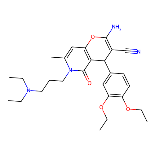 2-amino-4-(3,4-diethoxyphenyl)-6-(3-(diethylamino)propyl)-7-methyl-5-oxo-5,6-dihydro-4H-pyrano[3,2-c]pyridine-3-carbonitrile structure