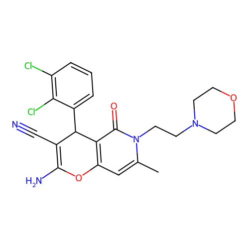 2-amino-4-(2,3-dichlorophenyl)-7-methyl-6-[2-(morpholin-4-yl)ethyl]-5-oxo-5,6-dihydro-4H-pyrano[3,2-c]pyridine-3-carbonitrile structure