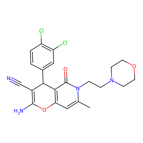 2-amino-4-(3,4-dichlorophenyl)-7-methyl-6-(2-morpholinoethyl)-5-oxo-5,6-dihydro-4H-pyrano[3,2-c]pyridine-3-carbonitrile structure