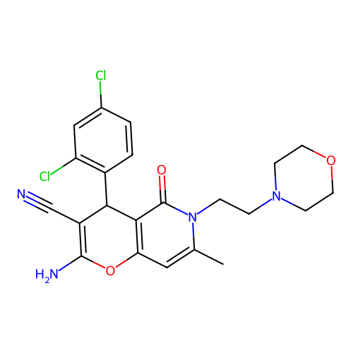 2-amino-4-(2,4-dichlorophenyl)-7-methyl-6-(2-morpholinoethyl)-5-oxo-5,6-dihydro-4H-pyrano[3,2-c]pyridine-3-carbonitrile structure