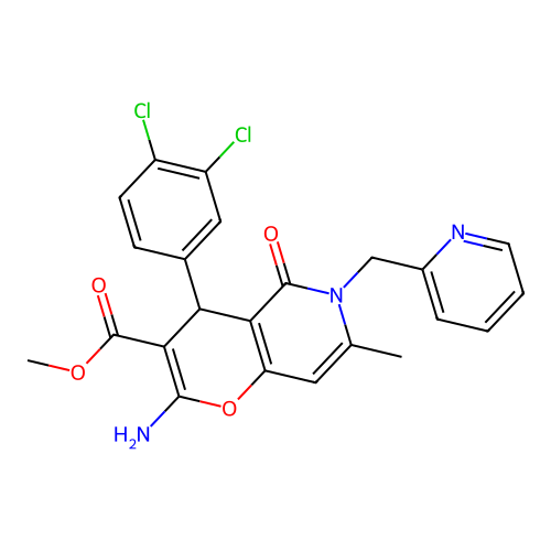methyl 2-amino-4-(3,4-dichlorophenyl)-7-methyl-5-oxo-6-(pyridin-2-ylmethyl)-5,6-dihydro-4H-pyrano[3,2-c]pyridine-3-carboxylate structure