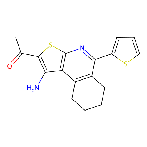 1-[1-amino-5-(thiophen-2-yl)-6,7,8,9-tetrahydrothieno[2,3-c]isoquinolin-2-yl]ethanone structure