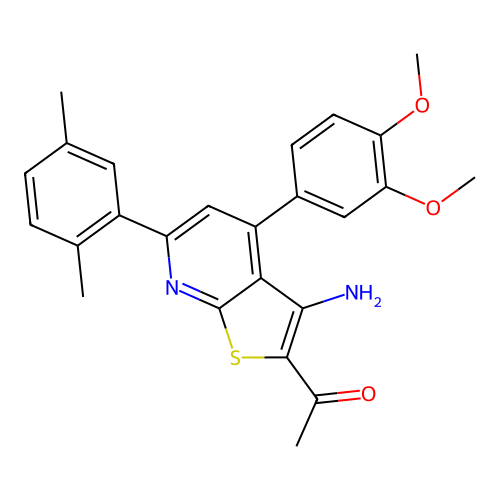 1-[3-amino-4-(3,4-dimethoxyphenyl)-6-(2,5-dimethylphenyl)thieno[2,3-b]pyridin-2-yl]ethanone structure