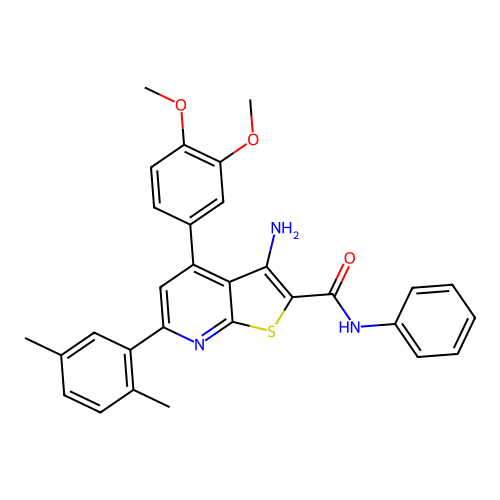 3-amino-4-(3,4-dimethoxyphenyl)-6-(2,5-dimethylphenyl)-N-phenylthieno[2,3-b]pyridine-2-carboxamide structure