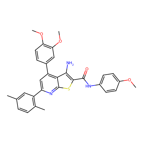3-amino-4-(3,4-dimethoxyphenyl)-6-(2,5-dimethylphenyl)-N-(4-methoxyphenyl)thieno[2,3-b]pyridine-2-carboxamide structure