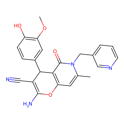 2-amino-4-(4-hydroxy-3-methoxyphenyl)-7-methyl-5-oxo-6-(pyridin-3-ylmethyl)-5,6-dihydro-4H-pyrano[3,2-c]pyridine-3-carbonitrile structure