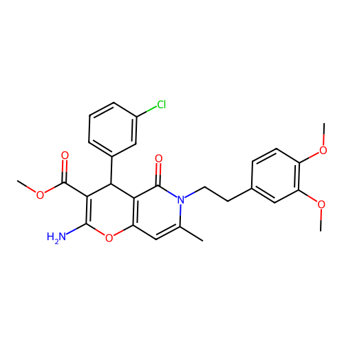 methyl 2-amino-4-(3-chlorophenyl)-6-(3,4-dimethoxyphenethyl)-7-methyl-5-oxo-5,6-dihydro-4H-pyrano[3,2-c]pyridine-3-carboxylate structure