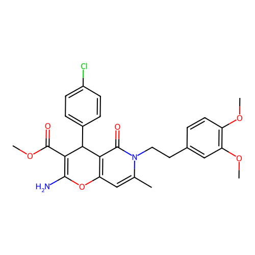 methyl 2-amino-4-(4-chlorophenyl)-6-(3,4-dimethoxyphenethyl)-7-methyl-5-oxo-5,6-dihydro-4H-pyrano[3,2-c]pyridine-3-carboxylate structure