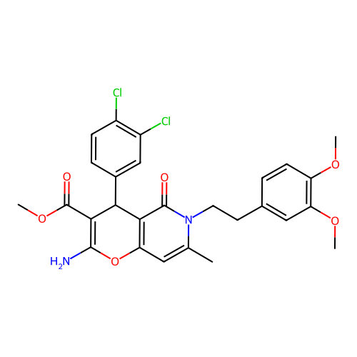 methyl 2-amino-4-(3,4-dichlorophenyl)-6-(3,4-dimethoxyphenethyl)-7-methyl-5-oxo-5,6-dihydro-4H-pyrano[3,2-c]pyridine-3-carboxylate structure