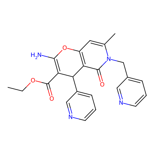 ethyl 2-amino-7-methyl-5-oxo-4-(pyridin-3-yl)-6-(pyridin-3-ylmethyl)-5,6-dihydro-4H-pyrano[3,2-c]pyridine-3-carboxylate structure