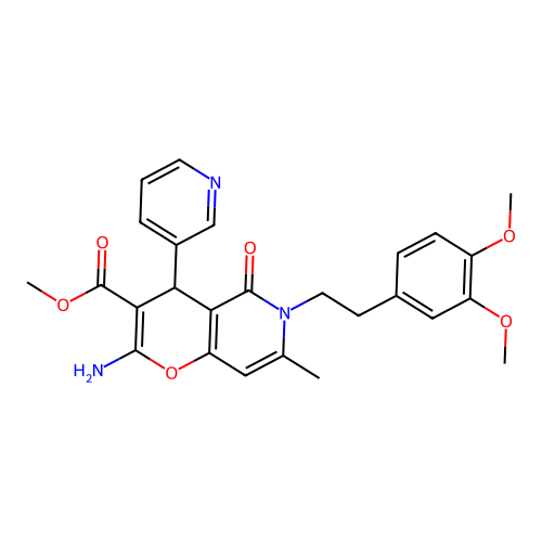 methyl 2-amino-6-(3,4-dimethoxyphenethyl)-7-methyl-5-oxo-4-(pyridin-3-yl)-5,6-dihydro-4H-pyrano[3,2-c]pyridine-3-carboxylate structure