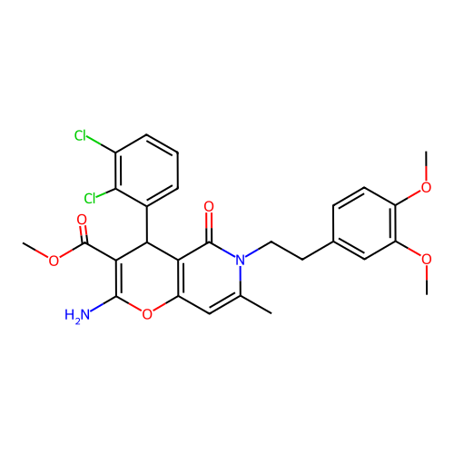 methyl 2-amino-4-(2,3-dichlorophenyl)-6-(3,4-dimethoxyphenethyl)-7-methyl-5-oxo-5,6-dihydro-4H-pyrano[3,2-c]pyridine-3-carboxylate structure