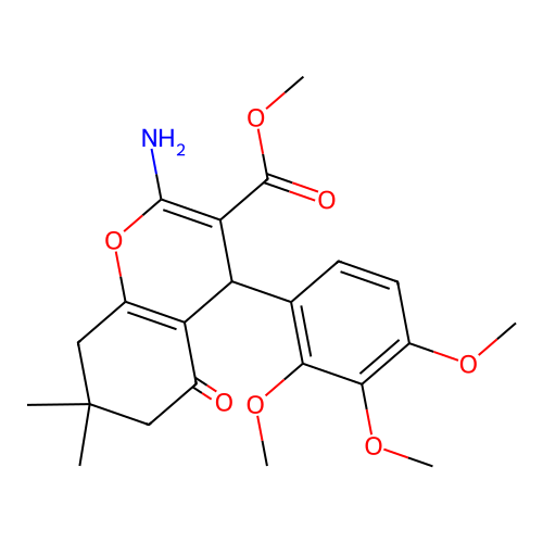 methyl 2-amino-7,7-dimethyl-5-oxo-4-(2,3,4-trimethoxyphenyl)-5,6,7,8-tetrahydro-4H-chromene-3-carboxylate structure
