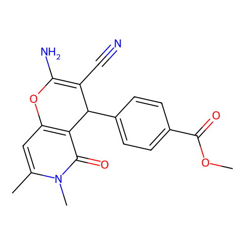 methyl 4-(2-amino-3-cyano-6,7-dimethyl-5-oxo-5,6-dihydro-4H-pyrano[3,2-c]pyridin-4-yl)benzoate structure