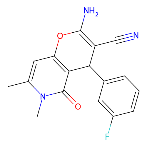 2-amino-4-(3-fluorophenyl)-6,7-dimethyl-5-oxo-5,6-dihydro-4H-pyrano[3,2-c]pyridine-3-carbonitrile structure