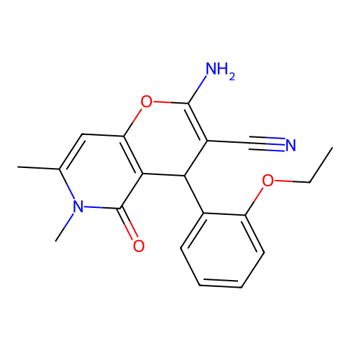 2-amino-4-(2-ethoxyphenyl)-6,7-dimethyl-5-oxo-4H-pyrano[3,2-c]pyridine-3-carbonitrile structure