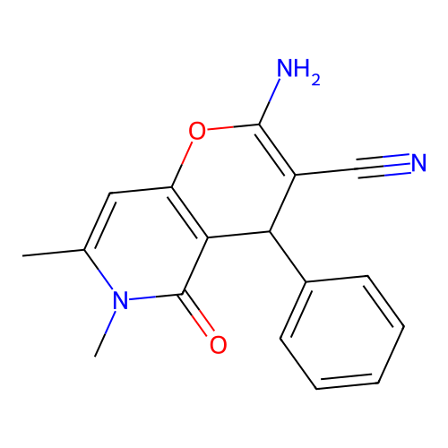 2-amino-6,7-dimethyl-5-oxo-4-phenyl-5,6-dihydro-4H-pyrano[3,2-c]pyridine-3-carbonitrile structure