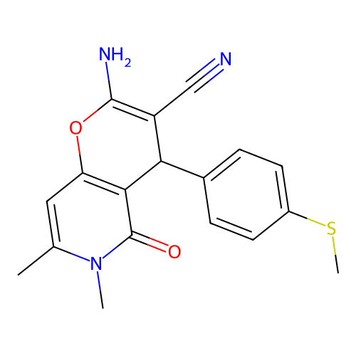 2-amino-6,7-dimethyl-4-[4-(methylsulfanyl)phenyl]-5-oxo-5,6-dihydro-4H-pyrano[3,2-c]pyridine-3-carbonitrile structure
