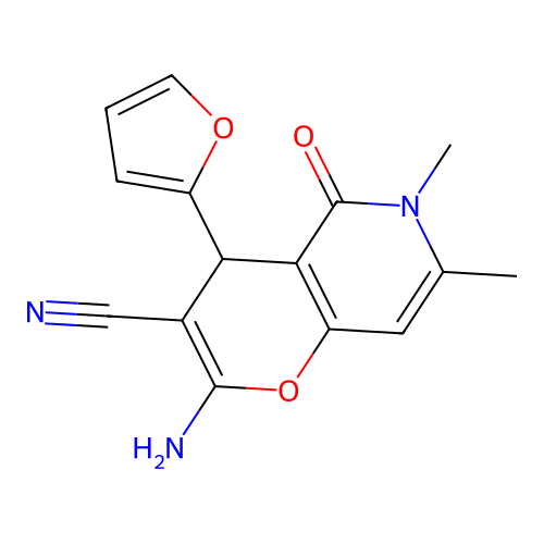 2-amino-4-(furan-2-yl)-6,7-dimethyl-5-oxo-5,6-dihydro-4H-pyrano[3,2-c]pyridine-3-carbonitrile structure