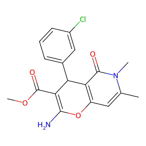 methyl 2-amino-4-(3-chlorophenyl)-6,7-dimethyl-5-oxo-5,6-dihydro-4H-pyrano[3,2-c]pyridine-3-carboxylate structure