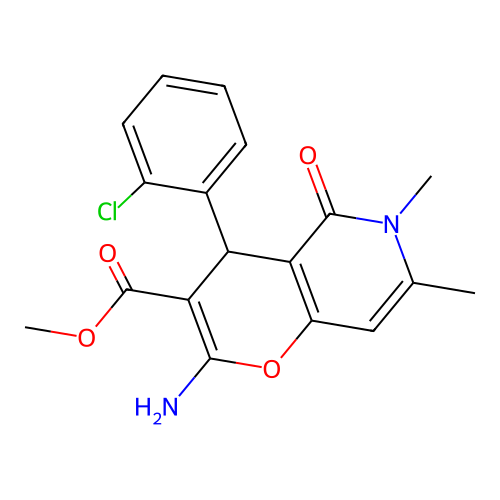 methyl 2-amino-4-(2-chlorophenyl)-6,7-dimethyl-5-oxo-5,6-dihydro-4H-pyrano[3,2-c]pyridine-3-carboxylate structure