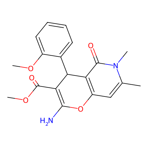 methyl 2-amino-4-(2-methoxyphenyl)-6,7-dimethyl-5-oxo-5,6-dihydro-4H-pyrano[3,2-c]pyridine-3-carboxylate structure