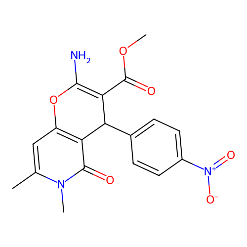 methyl 2-amino-6,7-dimethyl-4-(4-nitrophenyl)-5-oxo-5,6-dihydro-4H-pyrano[3,2-c]pyridine-3-carboxylate structure