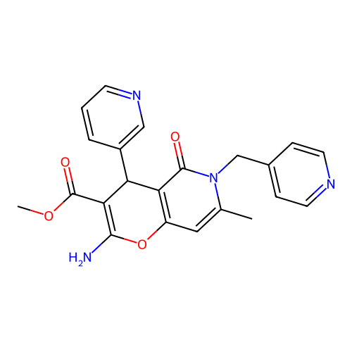 methyl 2-amino-7-methyl-5-oxo-4-(pyridin-3-yl)-6-(pyridin-4-ylmethyl)-5,6-dihydro-4H-pyrano[3,2-c]pyridine-3-carboxylate structure
