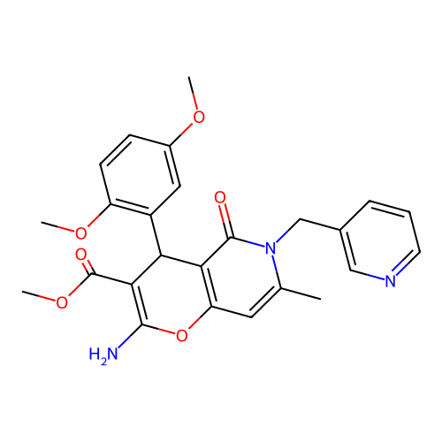 methyl 2-amino-4-(2,5-dimethoxyphenyl)-7-methyl-5-oxo-6-(pyridin-3-ylmethyl)-5,6-dihydro-4H-pyrano[3,2-c]pyridine-3-carboxylate structure