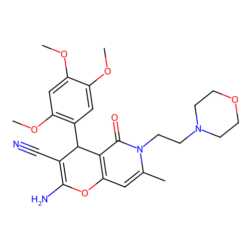 2-amino-7-methyl-6-[2-(morpholin-4-yl)ethyl]-5-oxo-4-(2,4,5-trimethoxyphenyl)-5,6-dihydro-4H-pyrano[3,2-c]pyridine-3-carbonitrile structure
