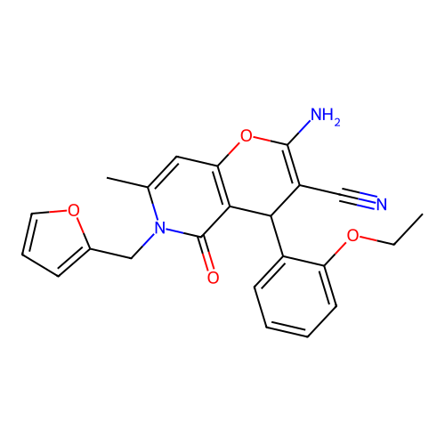 2-amino-4-(2-ethoxyphenyl)-6-(furan-2-ylmethyl)-7-methyl-5-oxo-5,6-dihydro-4H-pyrano[3,2-c]pyridine-3-carbonitrile structure