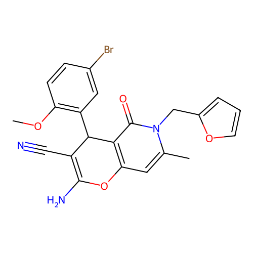 2-amino-4-(5-bromo-2-methoxyphenyl)-6-(furan-2-ylmethyl)-7-methyl-5-oxo-5,6-dihydro-4H-pyrano[3,2-c]pyridine-3-carbonitrile structure