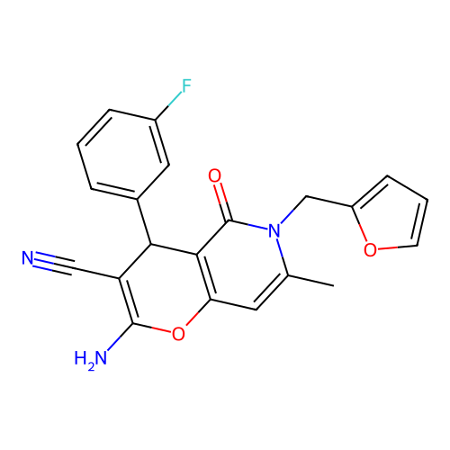 2-amino-4-(3-fluorophenyl)-6-(furan-2-ylmethyl)-7-methyl-5-oxo-5,6-dihydro-4H-pyrano[3,2-c]pyridine-3-carbonitrile structure