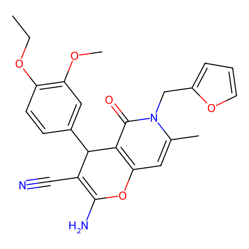 2-amino-4-(4-ethoxy-3-methoxyphenyl)-6-(furan-2-ylmethyl)-7-methyl-5-oxo-5,6-dihydro-4H-pyrano[3,2-c]pyridine-3-carbonitrile structure