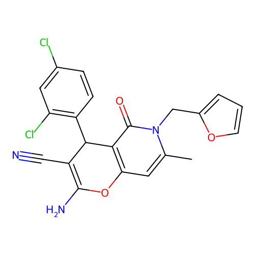 2-amino-4-(2,4-dichlorophenyl)-6-(furan-2-ylmethyl)-7-methyl-5-oxo-5,6-dihydro-4H-pyrano[3,2-c]pyridine-3-carbonitrile structure