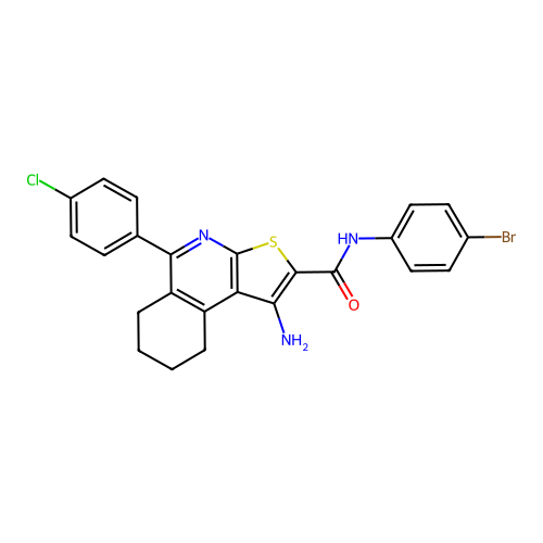 1-amino-N-(4-bromophenyl)-5-(4-chlorophenyl)-6,7,8,9-tetrahydrothieno[2,3-c]isoquinoline-2-carboxamide structure