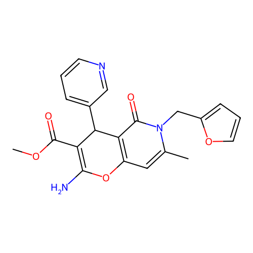 methyl 2-amino-6-(furan-2-ylmethyl)-7-methyl-5-oxo-4-(pyridin-3-yl)-5,6-dihydro-4H-pyrano[3,2-c]pyridine-3-carboxylate structure