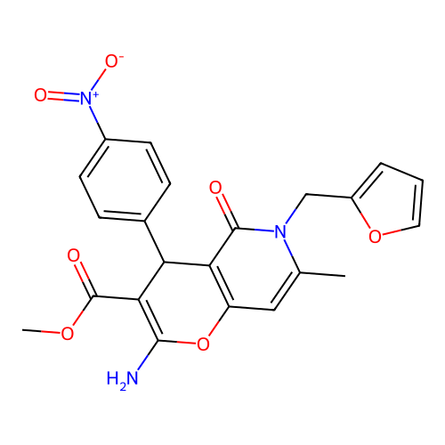 methyl 2-amino-6-(furan-2-ylmethyl)-7-methyl-4-(4-nitrophenyl)-5-oxo-5,6-dihydro-4H-pyrano[3,2-c]pyridine-3-carboxylate structure