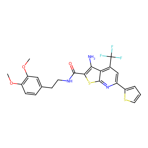 3-amino-N-(3,4-dimethoxyphenethyl)-6-(thiophen-2-yl)-4-(trifluoromethyl)thieno[2,3-b]pyridine-2-carboxamide structure