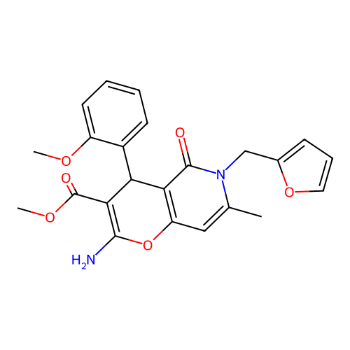 methyl 2-amino-6-(furan-2-ylmethyl)-4-(2-methoxyphenyl)-7-methyl-5-oxo-5,6-dihydro-4H-pyrano[3,2-c]pyridine-3-carboxylate structure