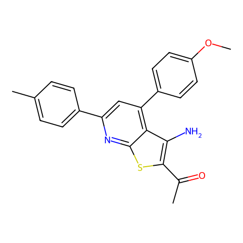 1-[3-amino-4-(4-methoxyphenyl)-6-(4-methylphenyl)thieno[2,3-b]pyridin-2-yl]ethanone structure
