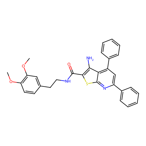 3-amino-N-[2-(3,4-dimethoxyphenyl)ethyl]-4,6-diphenylthieno[2,3-b]pyridine-2-carboxamide structure