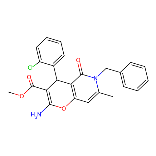 methyl 2-amino-6-benzyl-4-(2-chlorophenyl)-7-methyl-5-oxo-5,6-dihydro-4H-pyrano[3,2-c]pyridine-3-carboxylate structure