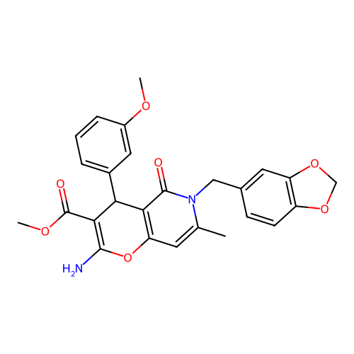 methyl 2-amino-6-(benzo[d][1,3]dioxol-5-ylmethyl)-4-(3-methoxyphenyl)-7-methyl-5-oxo-5,6-dihydro-4H-pyrano[3,2-c]pyridine-3-carboxylate structure
