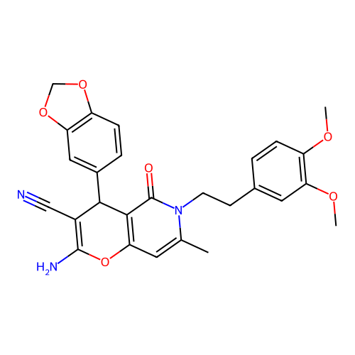 2-amino-4-(1,3-benzodioxol-5-yl)-6-[2-(3,4-dimethoxyphenyl)ethyl]-7-methyl-5-oxo-5,6-dihydro-4H-pyrano[3,2-c]pyridine-3-carbonitrile structure