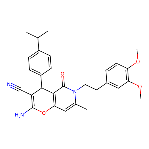 2-amino-6-[2-(3,4-dimethoxyphenyl)ethyl]-7-methyl-5-oxo-4-[4-(propan-2-yl)phenyl]-5,6-dihydro-4H-pyrano[3,2-c]pyridine-3-carbonitrile structure