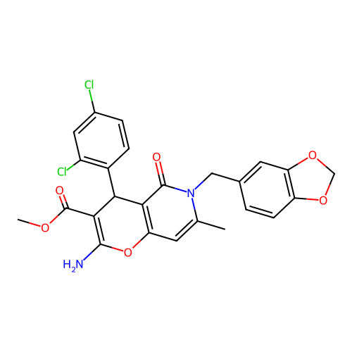 methyl 2-amino-6-(1,3-benzodioxol-5-ylmethyl)-4-(2,4-dichlorophenyl)-7-methyl-5-oxo-5,6-dihydro-4H-pyrano[3,2-c]pyridine-3-carboxylate structure