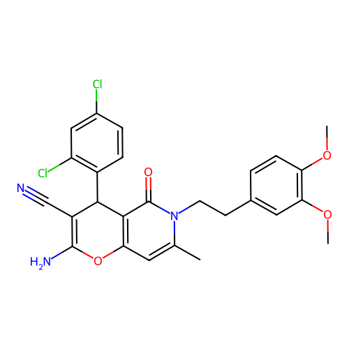 2-amino-4-(2,4-dichlorophenyl)-6-(3,4-dimethoxyphenethyl)-7-methyl-5-oxo-5,6-dihydro-4H-pyrano[3,2-c]pyridine-3-carbonitrile structure