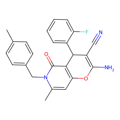 2-amino-4-(2-fluorophenyl)-7-methyl-6-(4-methylbenzyl)-5-oxo-5,6-dihydro-4H-pyrano[3,2-c]pyridine-3-carbonitrile structure